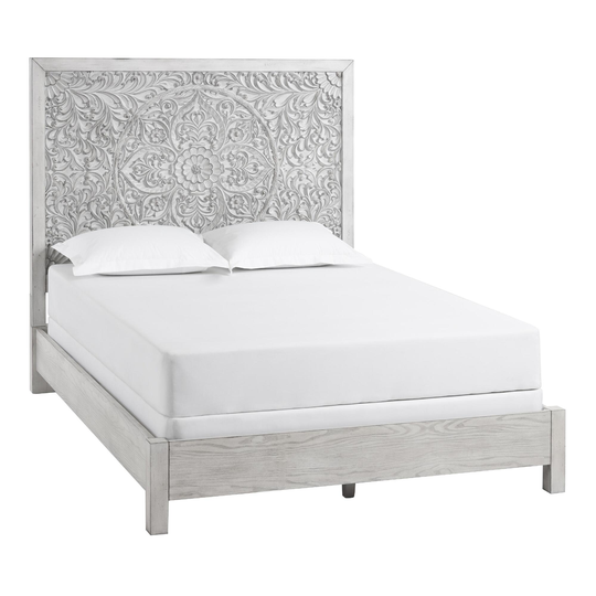 Gray Carved Mahogany Floral Medallion Verena Bed - Wood by World Market