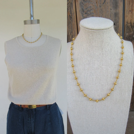 90S Gold Tone Ball Chain Statement Necklace | Thick Chunky 17"