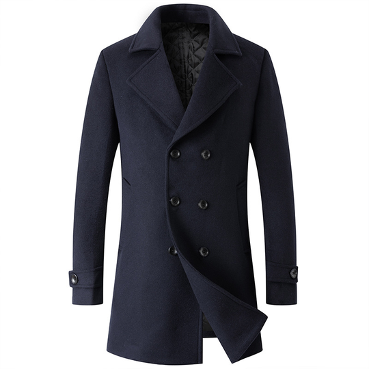 Men's Classic Collar Double Breasted Wool Blend Pea Coat - color-4, Small