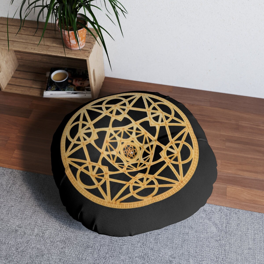 2Sided Gold Silver Metatron Cube Round Meditation Cushion, Sacred Geometry Gift For Housewarming/Mothers Day/Graduation, Yoga Decor Pillow