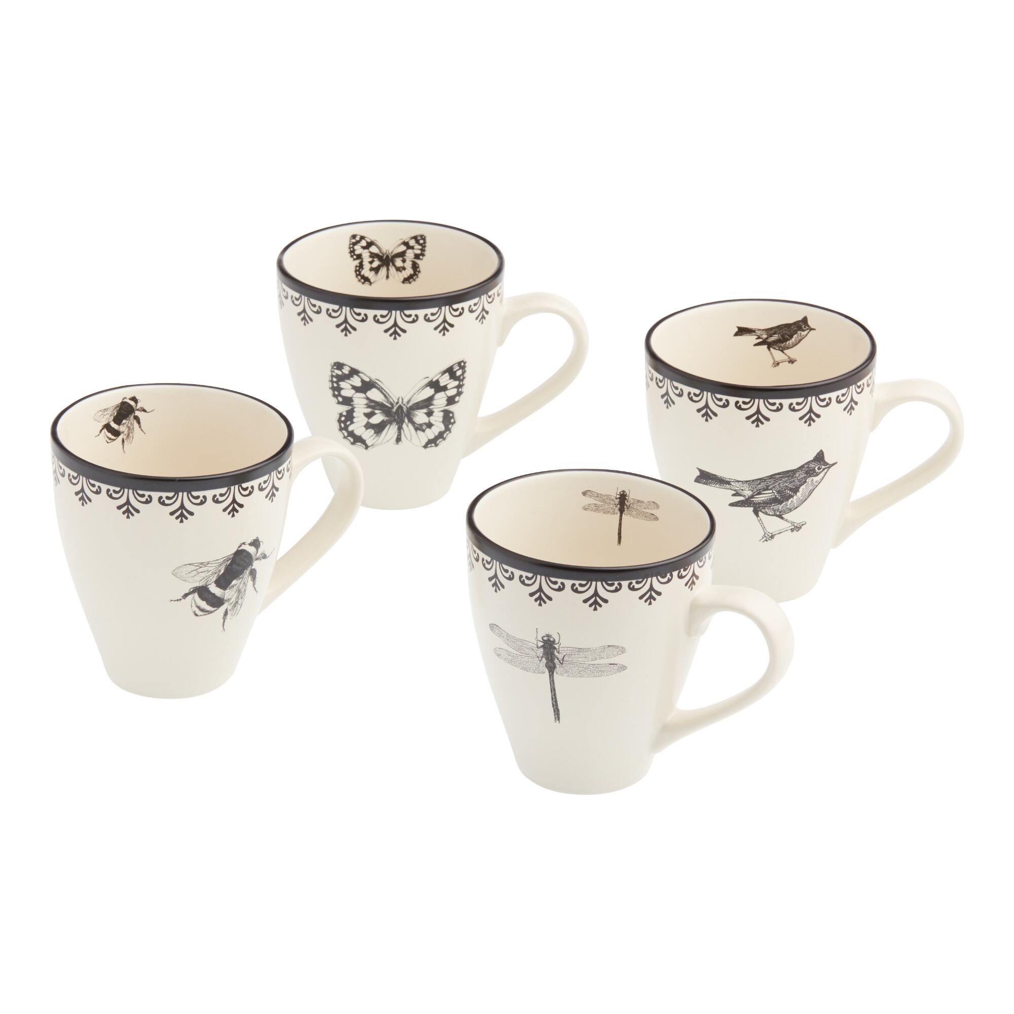 French Letterpress Mugs Set of 4: Black/White - Stoneware by World Market