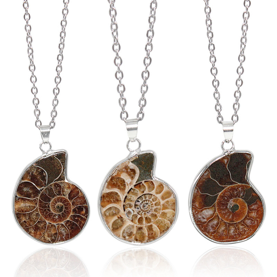 Natural Healing Crystal Stone Pendant Necklace Adjustable Ammonite Fossil Spiral Jewelry For Women Men