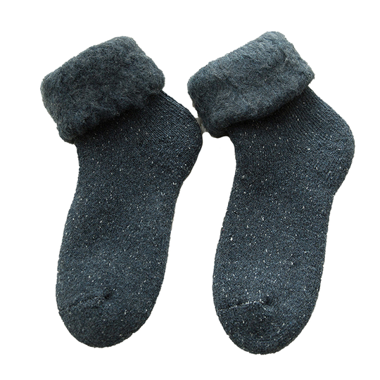 1 Pair More Thicken Warm Keeping Women Socks Wool Blend Practical Good Woven Winter Socks for Daily Wear - navy blue
