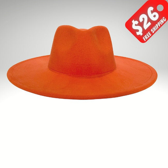 Orange Fedora, Wide Brim Hat, Womens Sun Hats, Mens Felt Headwear, Large Brim, Derby, Ranch, Trilby, Panama Medium, Sombrero