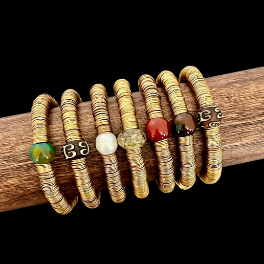 Elegant Gold Bracelet, Interlocking Brass Disks With A Single Cultured Freshwater Pearl Or Gemstone, Bold Minimalist Bracelet