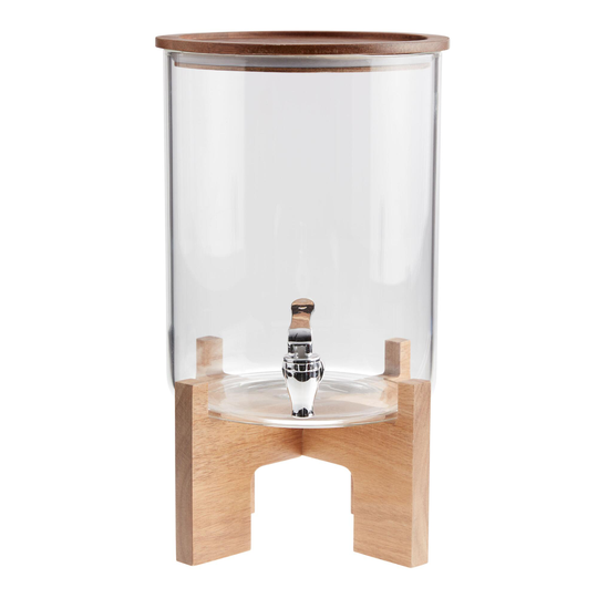 Glass and Acacia Wood Drink Dispenser with Stand: Brown/Multi by World Market