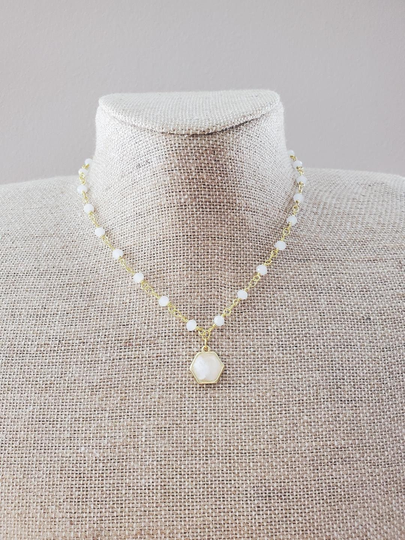 Dainty White Moonstone Hexagon Necklace Crystal Gold Chain Girls Jewelry Gift For Her