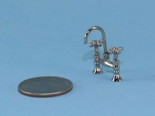 1/12 Scale Dollhouse Miniature Kitchen Faucet Or Bathroom & Taps Assembly in A Polished Chrome Silver Finish #wchw50C