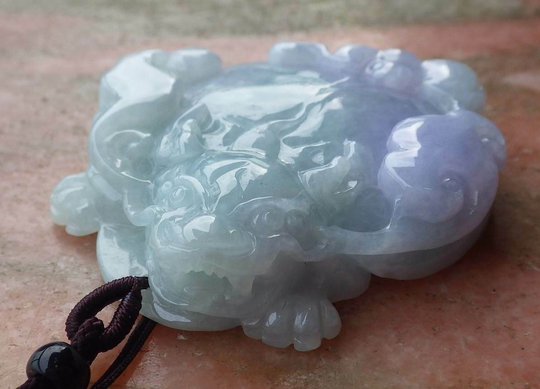 Certified Lavender Green 100% Natural Burma A Jade Jadeite Dragon Turtle Pendant Necklace