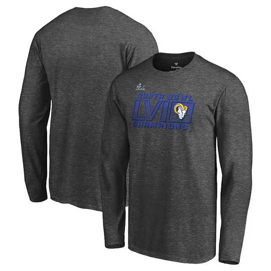 Men's Fanatics Branded Heathered Charcoal Los Angeles Rams Super Bowl LVI Champions Fumble Long Sleeve T-Shirt, Size: Large, Grey