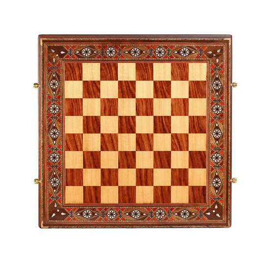 Natural Solid Wooden Chess Board With Original Pearl Around & Storage Inside 19.7x19.7x3.5 Inches | Just Board, Without Pieces