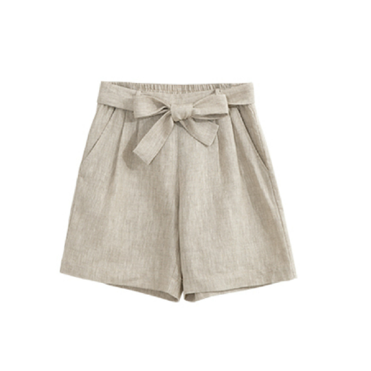 Linen Cotton Paperbag Shorts Blend Self-Tie Women Bermuda With Pockets Summer Clothes