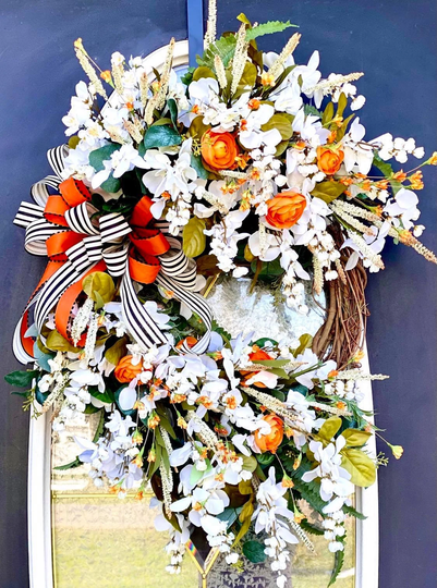 Spring Grapevine, Everyday Wreath, White Florals, Apple Blossom Decor, Spring Wreath, Mothers Day Housewarming Summer Decor