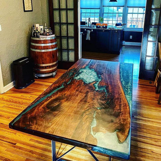 Custom Made Walnut & Epoxy Resin Dining Table