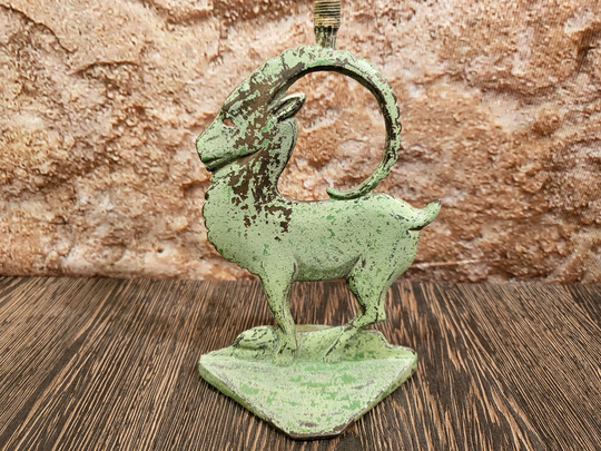 Art Deco Spencer Iron Works Cast Stand Mountain Ram Goat