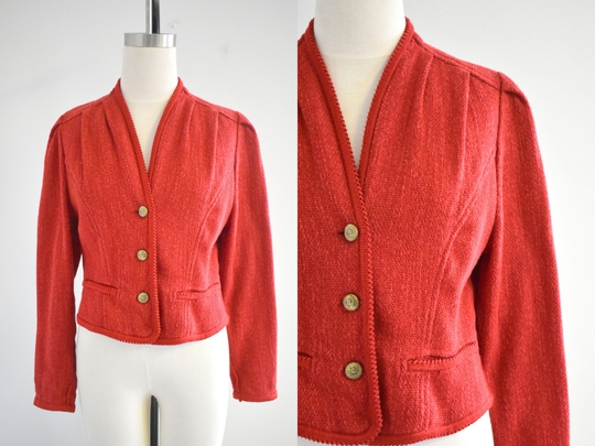 1980S Geiger Red Cotton/Linen Blend Jacket