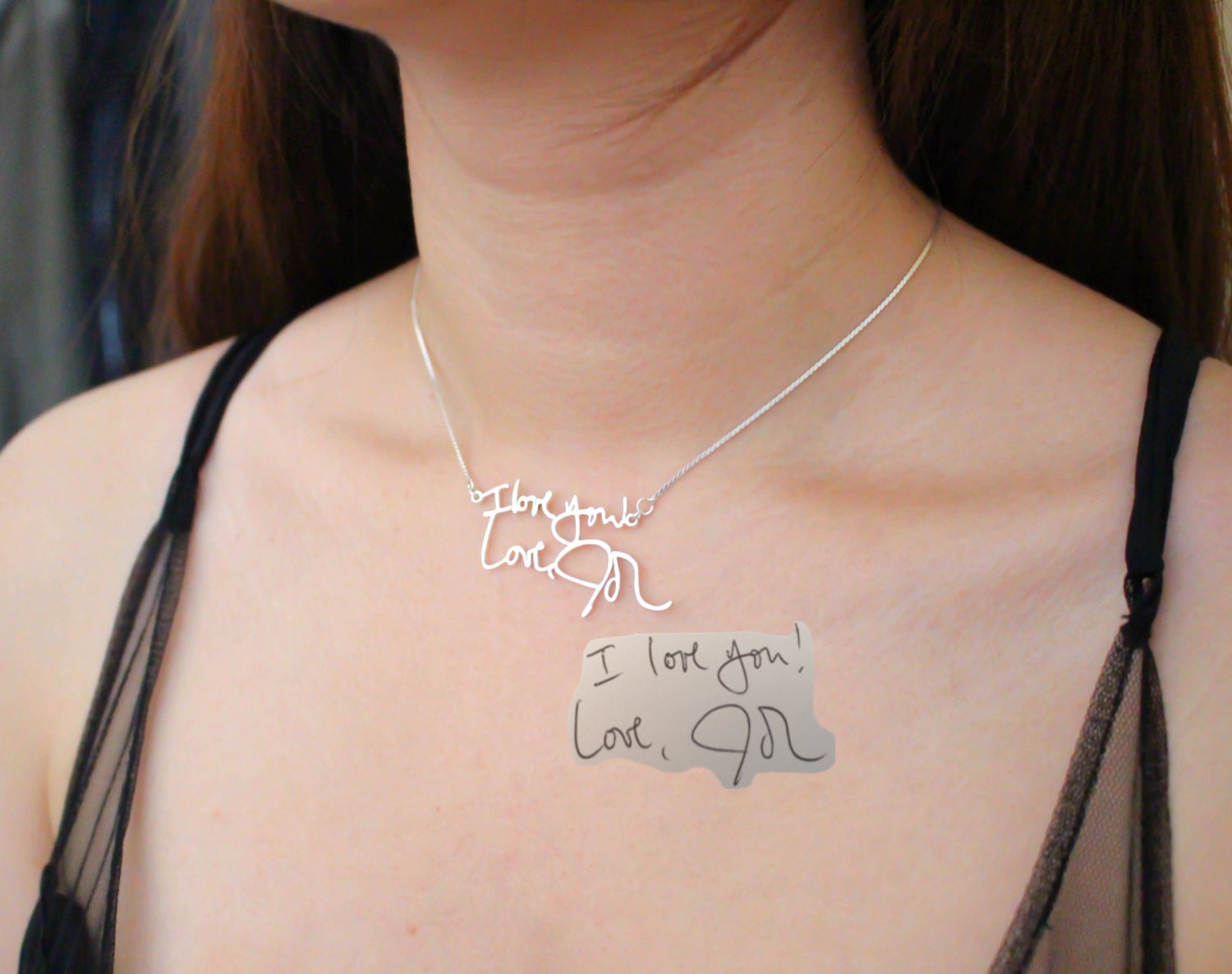Handwriting Necklace Actual Signature Personalized in Sterling Silver Gift For Grandma Nh01