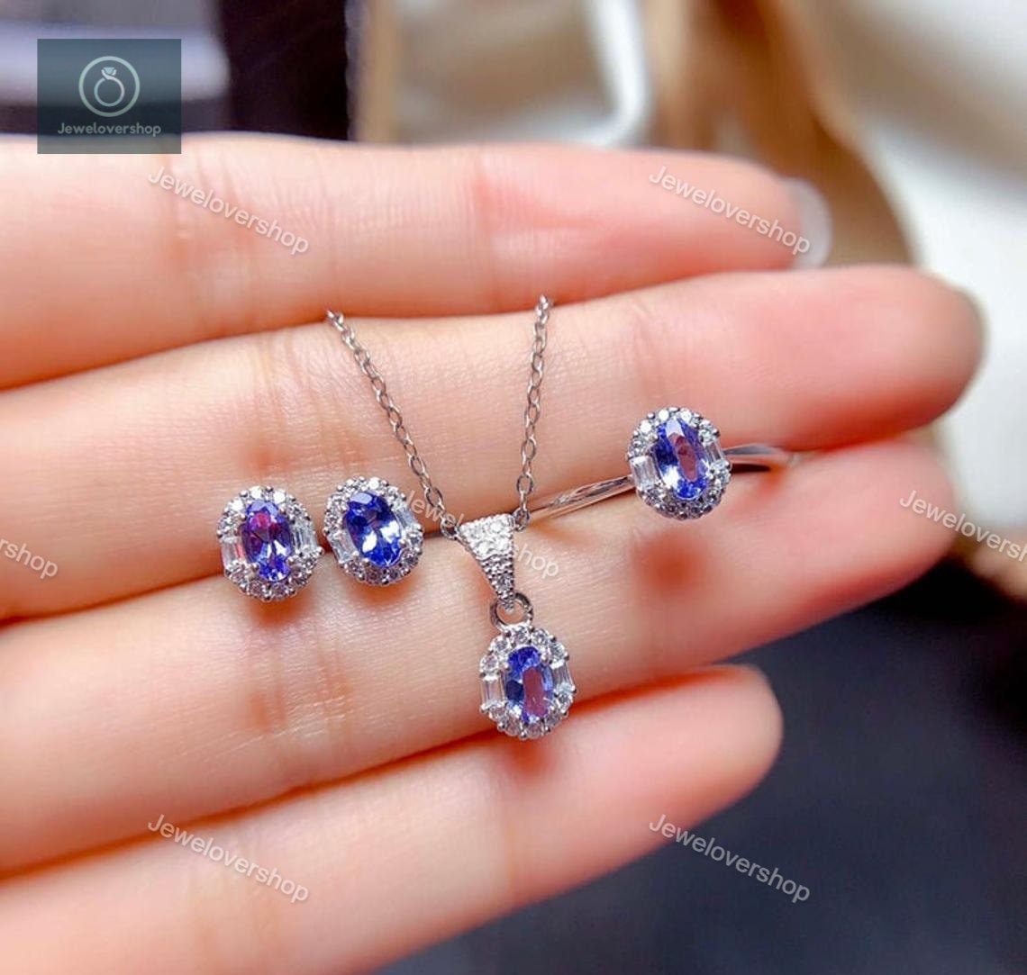 Natural Tanzanite Gemstone Silver Jewelry Set, 925 Sterling Set For Women, Bridal Wedding Jewelry, Engagement Gift Women