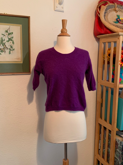 Vintage 90's Esprit Angora Blend Sweater Blouse, Purple Blouse Size M