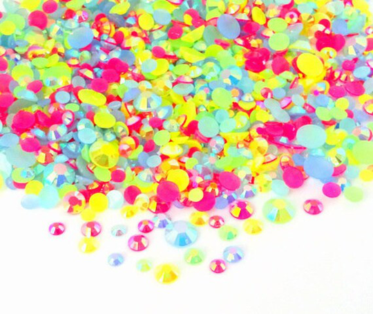 Sea Coral Blend Rhinestone Mix 3/4/5/6mm Flatback Jelly Resin Rhinestones Mixed Sizes, Pretty Mix - Pink | Yellow Green Blue