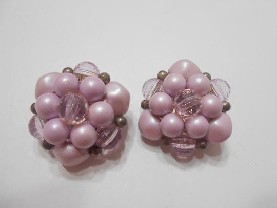 Vintage Lavender Faux Pearl & Crystal Clip Earrings | 285