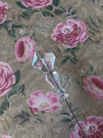 Sparkling Crystal Clear Ab }{ Long Hat Pin 8" Sturdy Steel Stick Sharp Point Includes Clutch Hatpin Hp4147