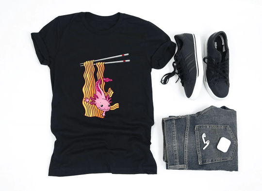Cute Axolotl in Ramen Noodles Shirt, Pink Axolotl, Lover Gift, V-Neck, Tank Top, Sweatshirt, Hoodie