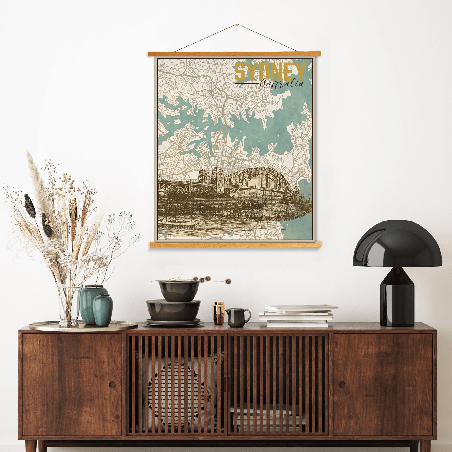 Sydney Australia Vintage Street Map | Hanging Canvas Of Printed Marketplace