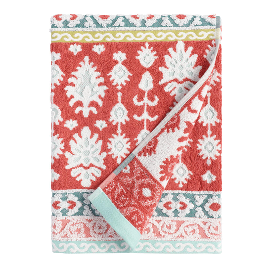 Coral And Aqua Sculpted Ikat Miriam Bath Towel: Orange/Red - Cotton by World Market