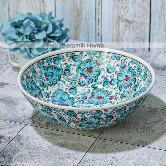 Hand Painted Ceramic Fruit Bowl, Turkish Tradionational Multisize Decorative Large Kitchen Salad Bowl