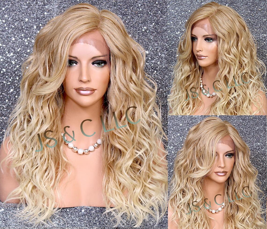 Ombre Blonde Mixed Human Hair Blend Full Lace Front Wig Luscious & Natural Hand Tied Heat Safe Cancer/Alopecia Cosplay