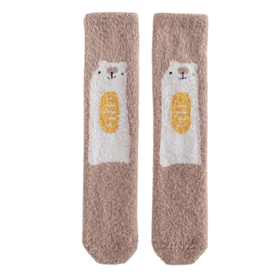 1 Pair Toddler Socks Warm-keeping Cartoon Pattern Blend Fabric Good Elasticity Infant Knee Long Socks for Home - brown