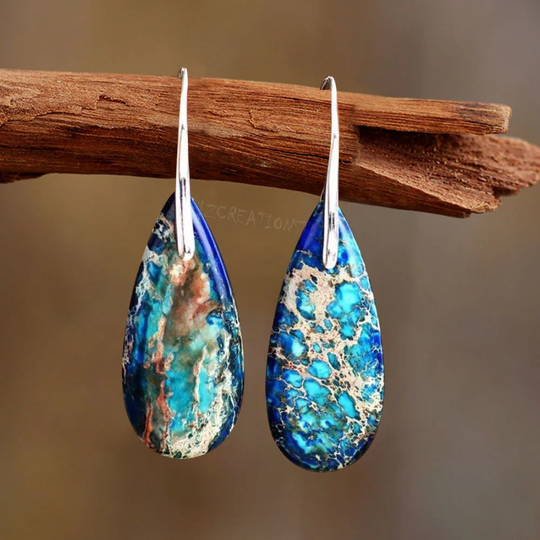 Sea Sediment Chakra Earrings-Natural Blue Gemstone Dangle Earrings-Healing Drop Earrings-Inner Peace Meditation Grounding Earrings Gift