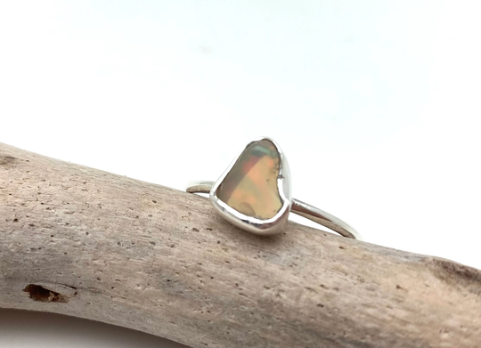 Natural Opal Silver Ring Size 9/Freeform Blue, Green, Red Ethiopian Wave 925 Sterling