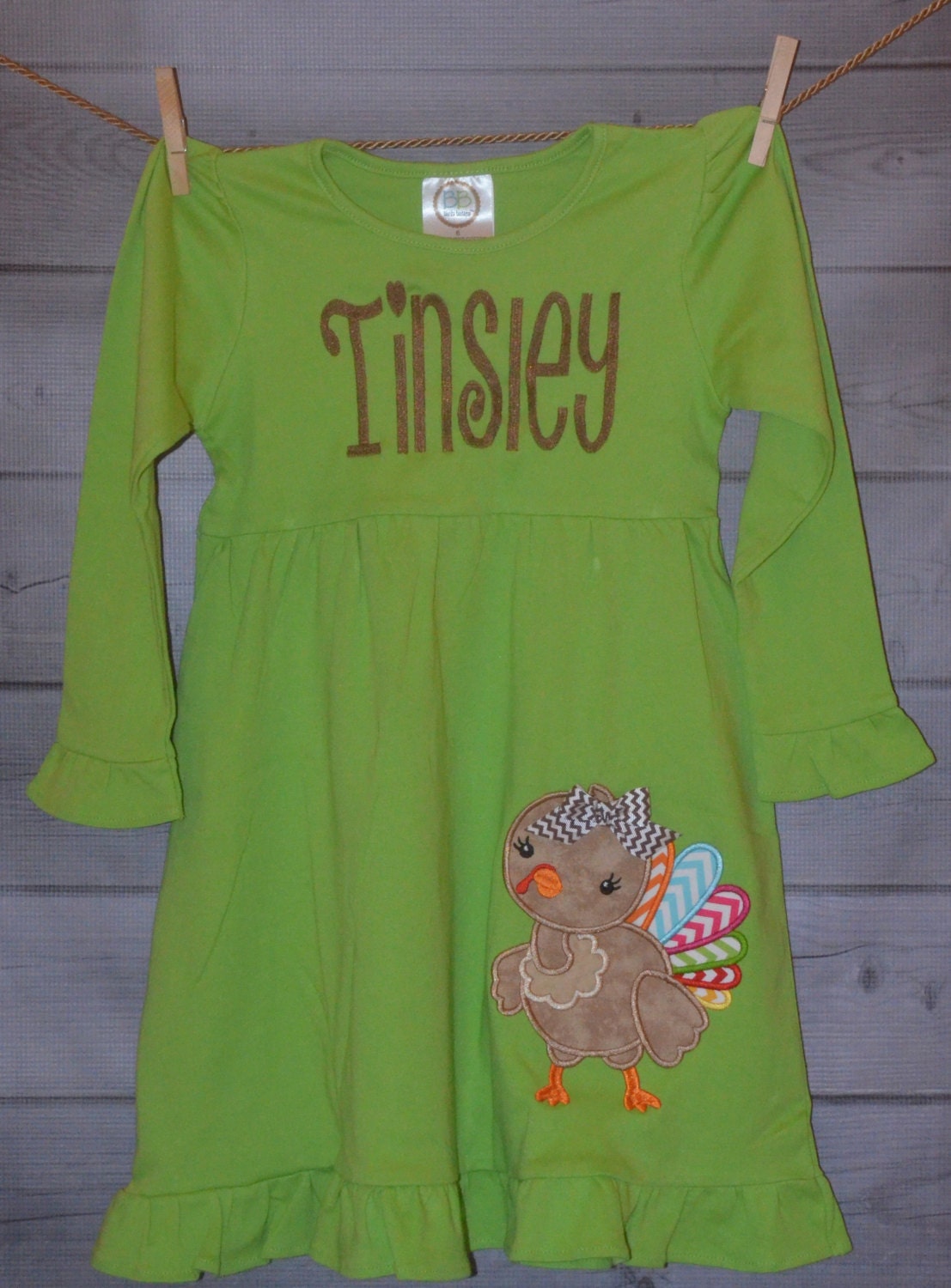 Personalized Girl Turkey Applique Shirt Or Bodysuit For Boy