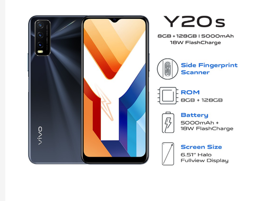 vivo Y20s Smartphone 8GB RAM + 128GB ROM, 5000 mAh, 18W FlashCharge