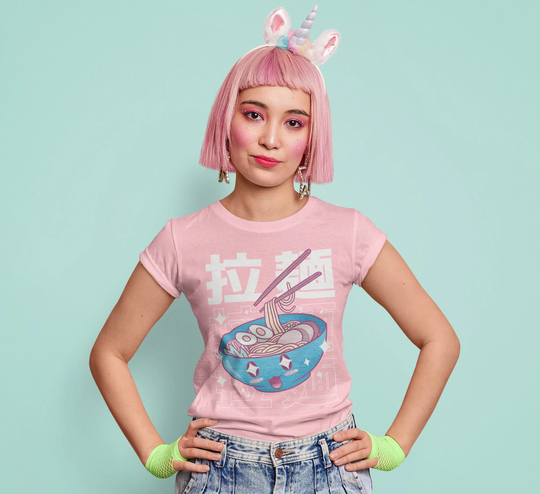 Kawaii Ramen Japanese Kanji T-Shirt - Asian Cuisine Foodie Anime Manga Pop Culture Yume Pink Harajuku Aesthetic