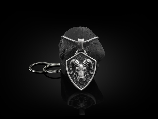 Ram Handmade Sterling Silver Men Charm Necklace, Aries Zodiac Sign Jewelry, Pendant, Horoscope Animal Necklace