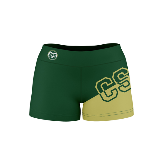 Colorado State Rams Csu Vive La Fete Game Day Collegiate Leg Color Block Women Green Gold Optimum Yoga Short