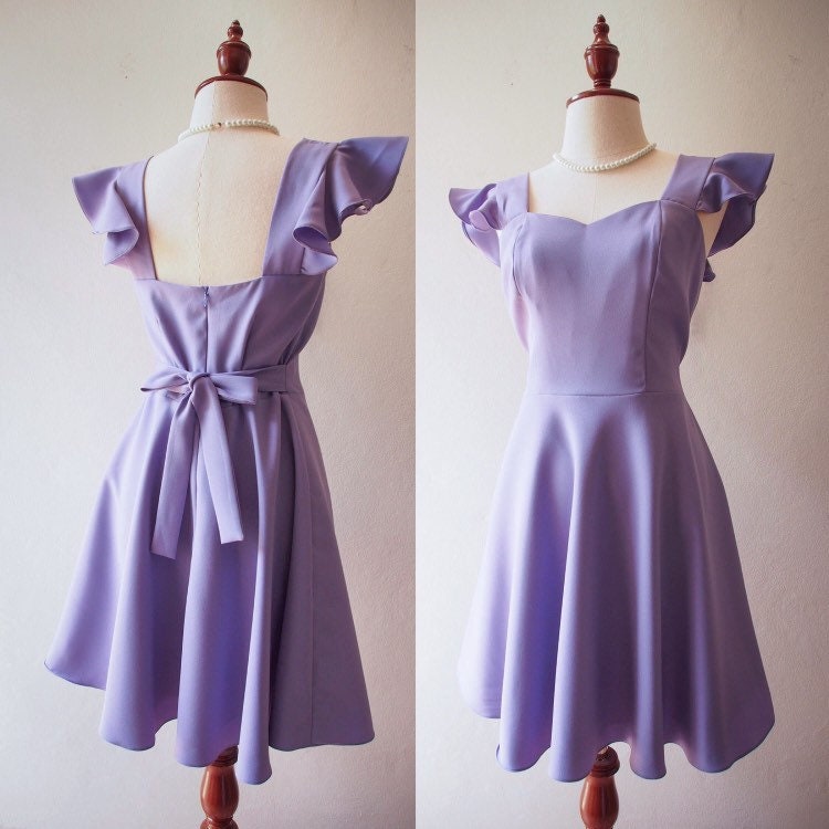 Olivia - Summer Dress Dusty Purple Dress Ruffle Sleeve Strap Style Sweetheart Swing Bridesmaid Cocktail Christmas Gift For Her