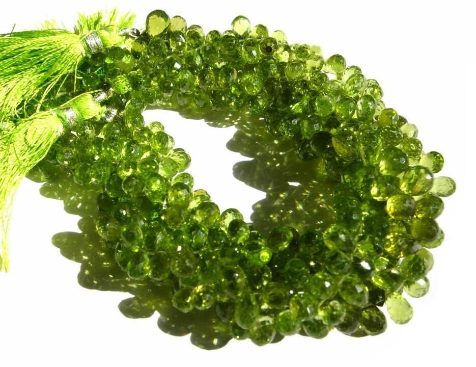 56 Pcs 6x5-8x5mm Natural Peridot Micro Faceted Teardrop Briolettes - Semiprecious Gemstone Beads Jewelry Making Wire Wrapping Beading