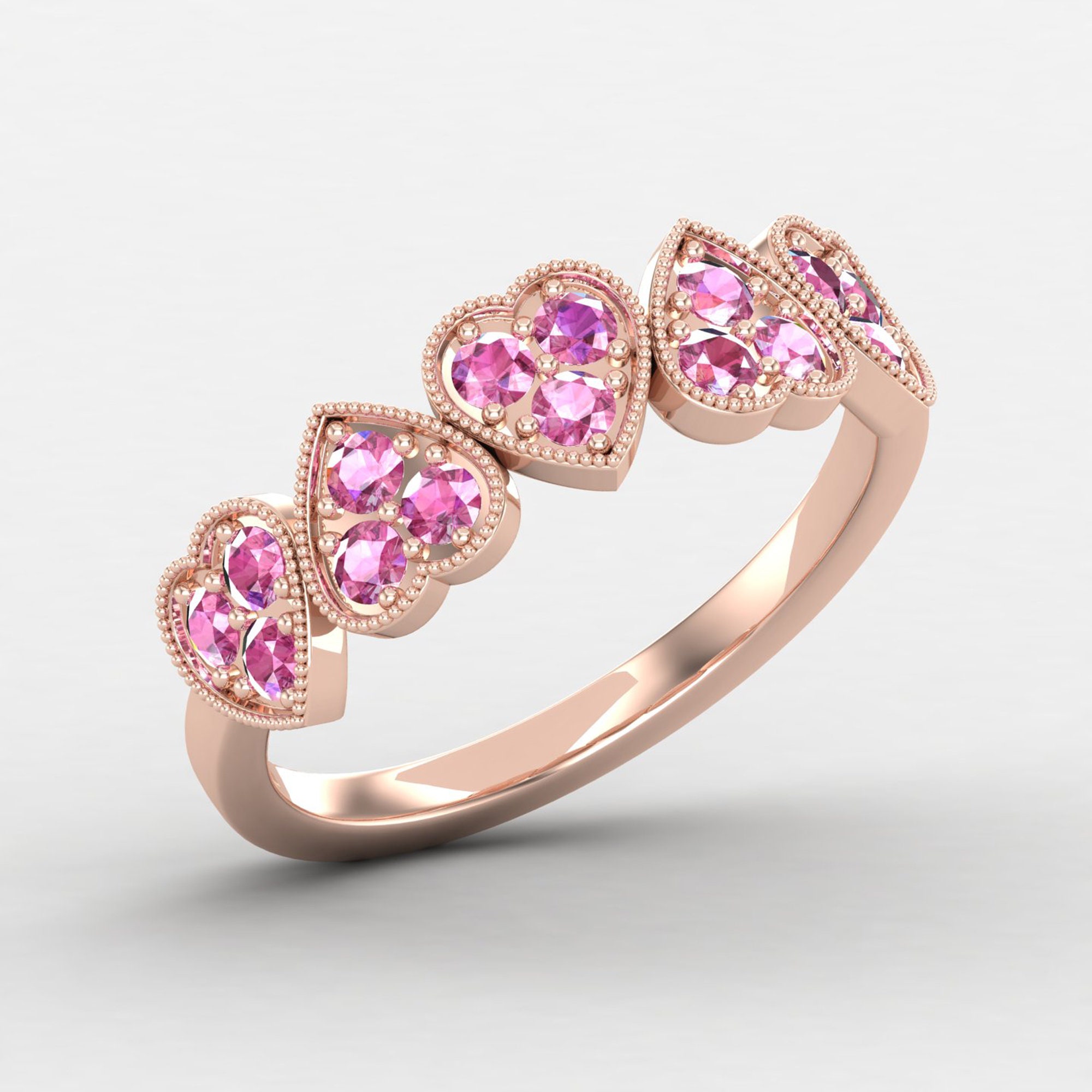 Natural Pink Sapphire Heart Ring, 18K Gold Statement Minimalist Rose Birthstone Jewelry, Gemstone Ring, Anniversary Gift