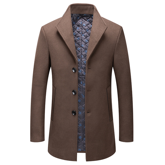 Men's Lined Wool Blend Pea Coats Outwear - Brown, XL