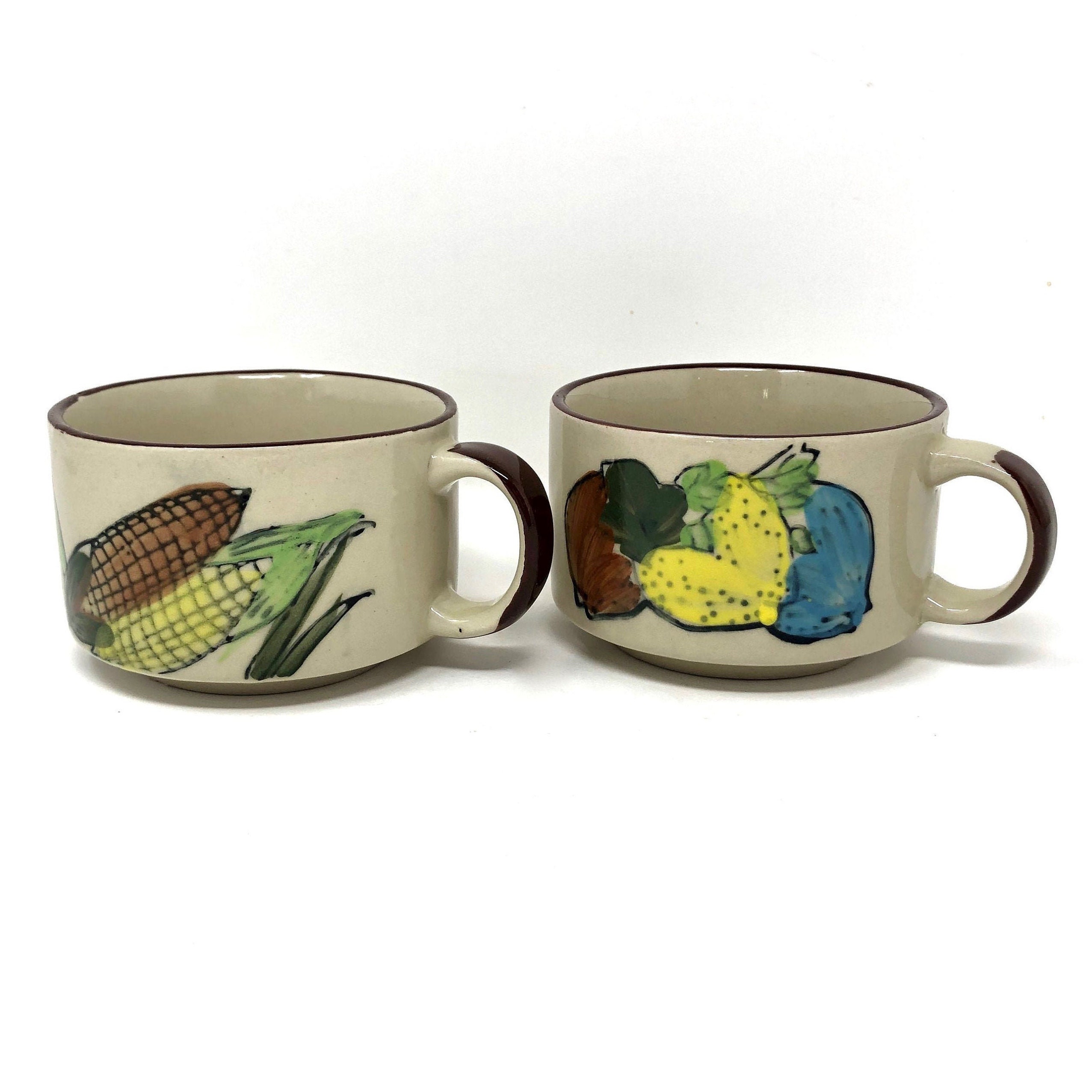Vintage Stoneware Soup Mugs, 1970S Bowls, Gift For Cook, Housewarming Gift, Cups, Chili Retro Mugs