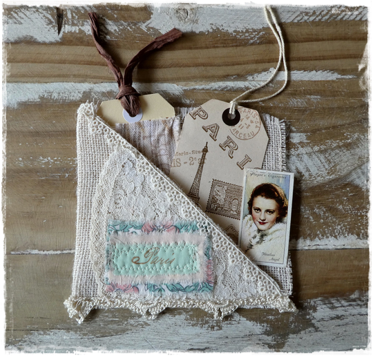 Paris Cream Hessian Stitched Journal Pocket, Junk Supplies