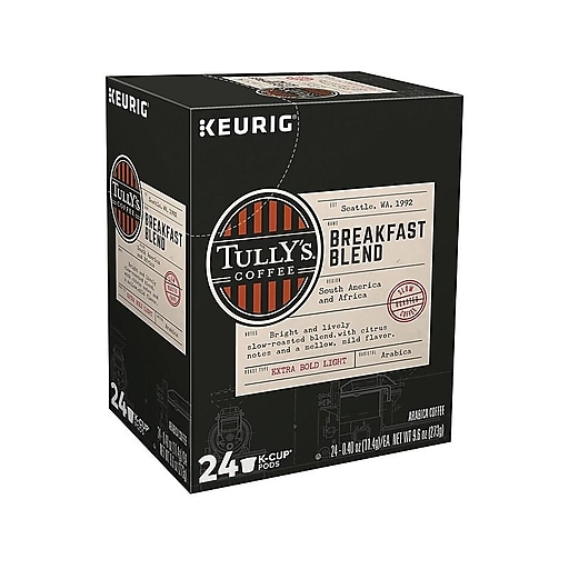 Tully's Breakfast Blend Coffee, Keurig K-Cup Pods, Light Roast, 24/Box (192719)