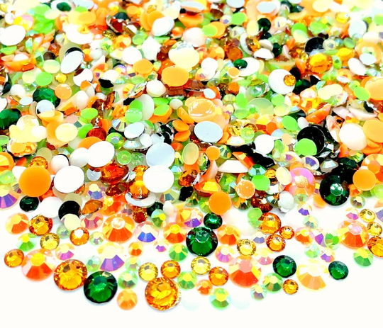 Pumpkin Patch Blend Ab Rhinestone Mix 3/4/5/6mm Flatback Jelly Resin Rhinestones Mixed Sizes, Pretty | Orange Green Clear