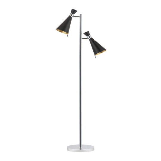 Chrome, Black and Gold Adjustable 2 Light Efisio Floor Lamp: Metallic by World Market