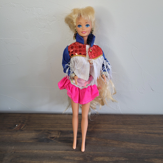 Barbie With Fringe Jacket Pink Skirt Star Earrings Vintage Mattel Sb4