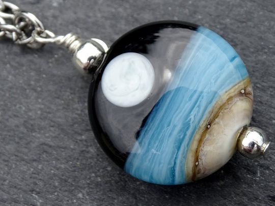 Full Moon Necklace, Lampwork Bead Pendant Lunar Beach Jewelry, Ocean Jewelry